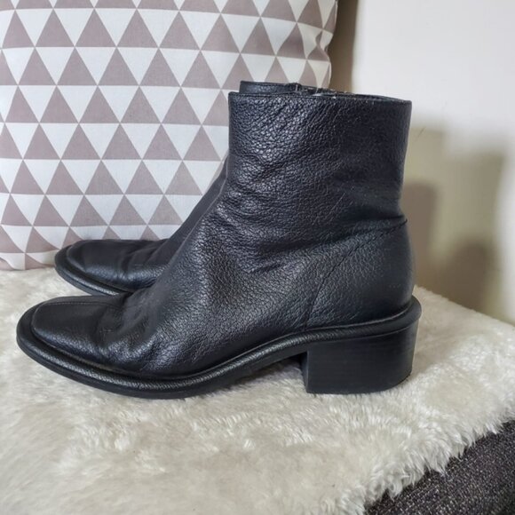 Mango 90s Style Genuine Leather Square Toe Moto Boots 7.5 - Picture 3 of 8